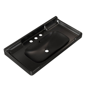 English Elm VICI 36" Bathroom Ceramic Basin with 3 Pre-Drilled Holes and Overflow, Timeless Retro-Modern Design Black W2615P241610