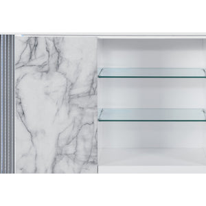 English Elm MOON White Marble Buffet Console - Modern Solid Wood & MDF Sideboard with Chrome Accents, Sleek Design B201P216074
