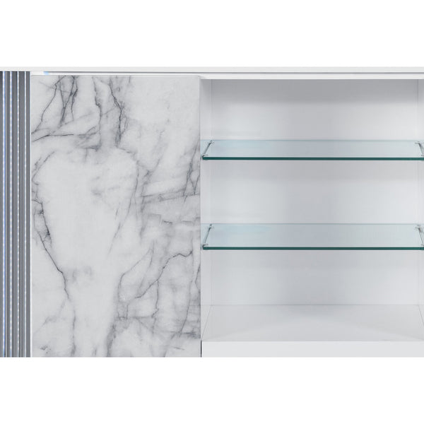 English Elm MOON White Marble Buffet Console - Modern Solid Wood & MDF Sideboard with Chrome Accents, Sleek Design B201P216074