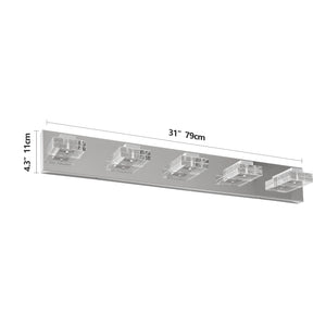 English Elm 31" Modern Chrome 5-Light Led Vanity Light Fixture With Square Acrylic Shades For Stylish Bathrooms W2312P374927