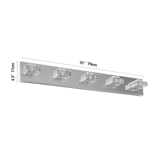 English Elm 31" Modern Chrome 5-Light Led Vanity Light Fixture With Square Acrylic Shades For Stylish Bathrooms W2312P374927