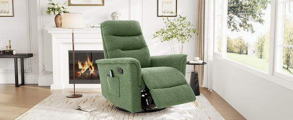 English Elm Manual Recliner Swivel Rocker Boucle Chair with 8-point Massage for Nursery or Living Room Green N763P363763F
