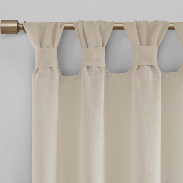 English Elm Floral Tab Top Curtain Panel - Semi-Sheer Faux Linen With Removable Floral Pins For Custom Style B03598264