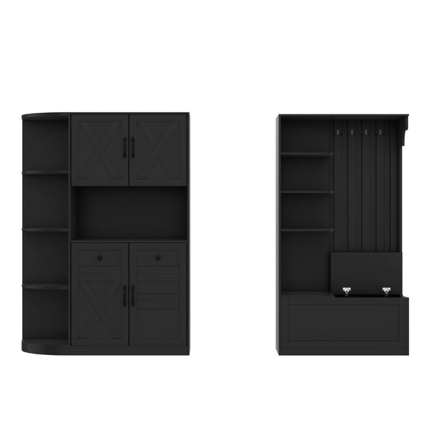 English Elm Multifunctional Hall Cabinet With 4 Hooks - Smart Split Design For Living Room, Kitchen & Hallway Storage W1580S00186-GIGA