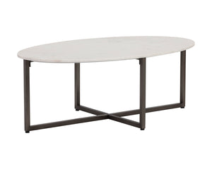 Sunpan Kiara Coffee Table - Elegant White Marble Top with Gunmetal Base, Modern Minimalist Design for Your Home Oval - 47W x 27.5D x 17H