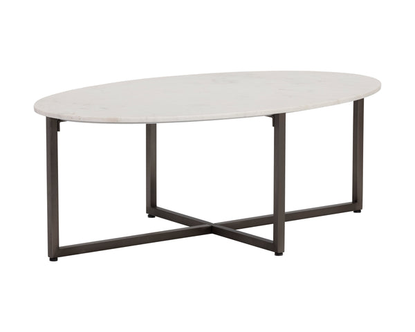 Sunpan Kiara Coffee Table - Elegant White Marble Top with Gunmetal Base, Modern Minimalist Design for Your Home Oval - 47W x 27.5D x 17H