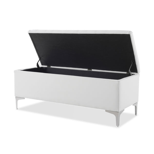 English Elm Jennifer Taylor Home - Madelyn 49" Modern Storage Bench in Bright White Dye - Upholstered Fabric, Flip-Top Storage, Chrome Legs B2719P238526