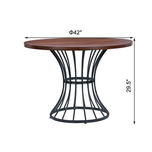 English Elm Oak 42" Round Dining Table with Oak Veneer Top, Matte Black Iron Pedestal, Rustic-Modern Compact Charm N842P319125D