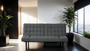 English Elm Dark Gray Futon Sofa With Biscuit Tufting – Stylish Convertible Couch With Adjustable Arm Rests! B2741P314790