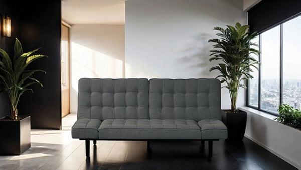 English Elm Dark Gray Futon Sofa With Biscuit Tufting – Stylish Convertible Couch With Adjustable Arm Rests! B2741P314790
