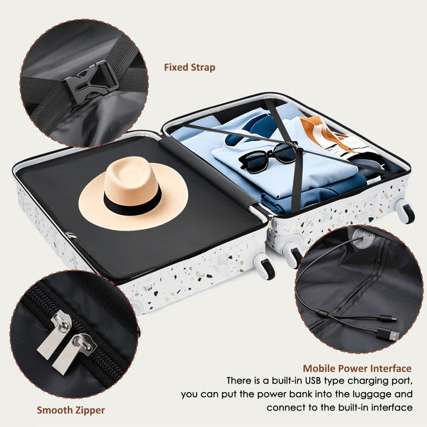 English Elm Luggage 3 Piece Hard Shell Abs Pc Spinner Set with Usb Port Airline Carry-on N726P264892W
