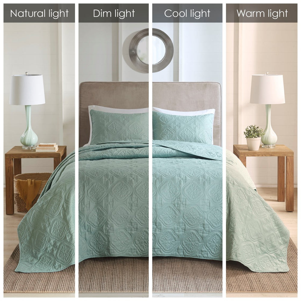English Elm 3 Piece Reversible Bedspread Set Oakley Quilted Medallion Oversized Microfiber Hypoallergenic Comforter Green 15.35 L x 13.4 W x 11.8 H B03594964