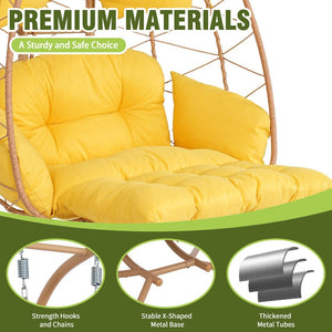 English Elm 2 Person Wicker Hanging Egg Chair with Stand Padded Swing for Patio or Garden T5880P500213