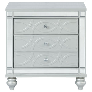 English Elm Menlo Silver Metallic 2-Drawer Nightstand with Mirrored Trim, Crystal Knobs, Felt Lined Drawer & USB Ports B062P378587
