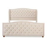 English Elm Marcella Upholstered Shelter Headboard Bed Set, King, Sky Neutral Beige Polyester