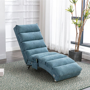 English Elm Linen Ergonomic Massage Chaise Lounge with Remote Control, 140° Recline, Foam Cushion Comfort and Sturdy Frame Blue W39539624