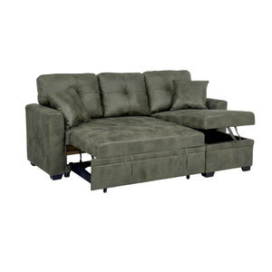 English Elm Sleeper Sectional Sofa with Pull Out Bed Storage Chaise Tufted Olive Fabric W5568S00036