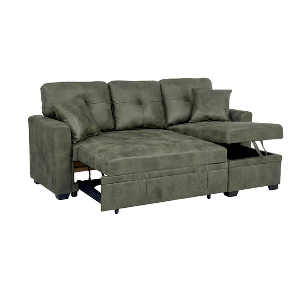 English Elm Sleeper Sectional Sofa with Pull Out Bed Storage Chaise Tufted Olive Fabric W5568S00036