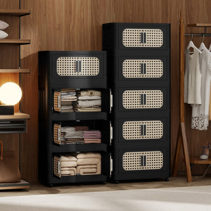 English Elm Retro Folding Storage Cabinet With 5 Tiers, Magnetic Door & Wheels - Space-Saving & Versatile! W2873P366259-GIGA