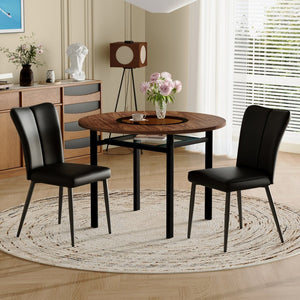 English Elm Table Set Round 42 Inch Wood Grain Mdf Dining with Glass Inset and Two Pu Chairs W1151S04494