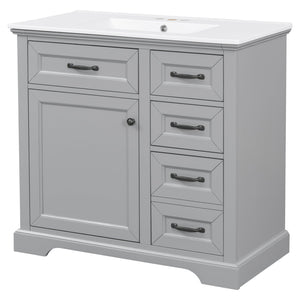 English Elm Christopher Knight Home® - 30" Bathroom Vanity with Sink Vintage Acacia Frame Ceramic Basin Soft-Close Doors & Storage Light Gray N759P313315E