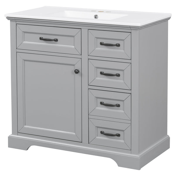 English Elm Christopher Knight Home® - 30" Bathroom Vanity with Sink Vintage Acacia Frame Ceramic Basin Soft-Close Doors & Storage Light Gray N759P313315E