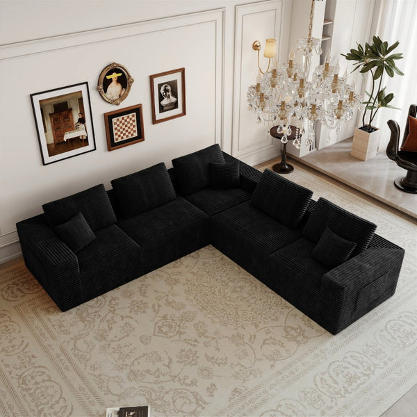 English Elm 106.30*106.30"modular Five Piece Corduroy Sectional Sofa Plush Reversible Chaise Living Room W3819S00140