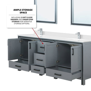 English Elm Dark Grey Double Bath Vanity 80 in W x 22 in D with White Quartz Top, Chrome Faucet, Mirrors, Durable Finish B2731S01133