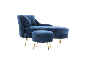 English Elm 58'' Chenille Chaise Lounge with Footstool Pocket Spring Comfort for Bedroom Living Room Blue W2363S00090