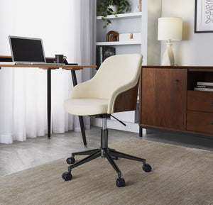 English Elm Office Chair Mid Century Modern Walnut Wood Faux Leather Seat with Swivel Base B202P474171