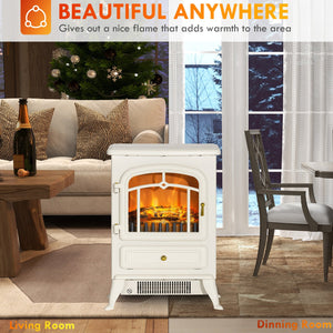 English Elm Homcom 22" Electric Fireplace Heater - Portable Freestanding Stove With Realistic Flames, Beige Charm W2225P249841