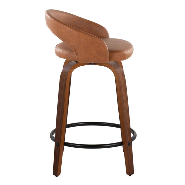 English Elm Fixed-height Swivel Counterstools Walnut Frame Camel Faux Leather Kitchen Bar Set B202S01750
