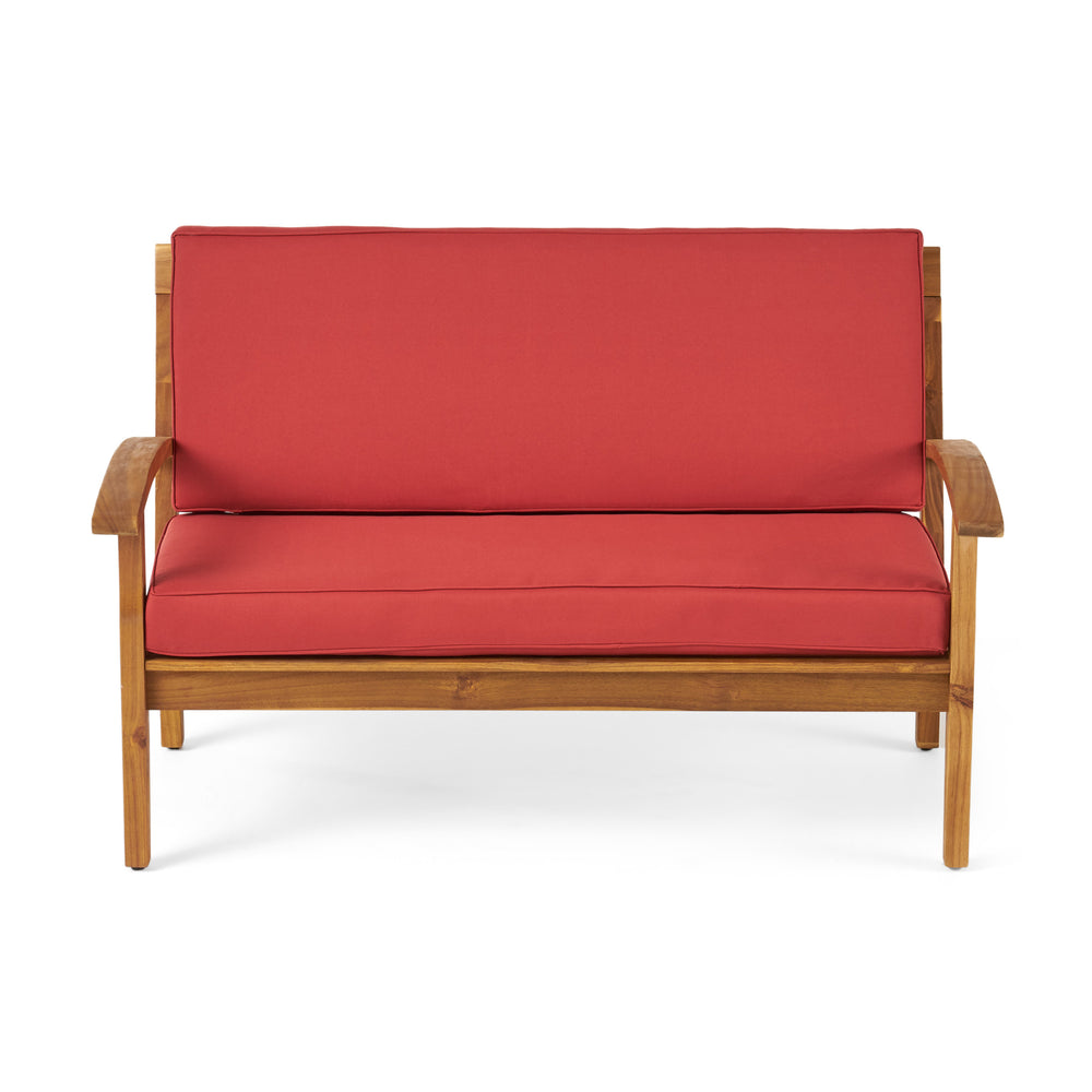 English Elm Christopher Knight Home® - 4-Person Outdoor Seating Group With Cushions - Stylish Teak-Toned Acacia Wood For Patios & Balconies 57973.00RED-2_57972.00SETRED