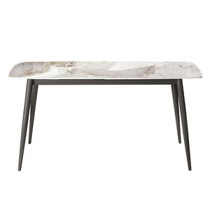 English Elm 62.99" Modern Artificial Stone Dining Table With Curved Edges & Dark Grey Metal Legs For 6 People P3 W1535S00508-GIGA
