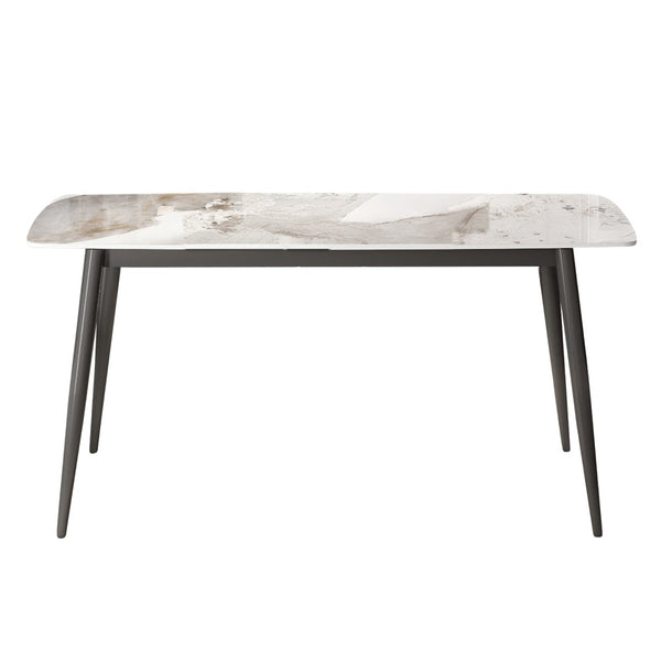 English Elm 62.99" Modern Artificial Stone Dining Table With Curved Edges & Dark Grey Metal Legs For 6 People P3 W1535S00508-GIGA