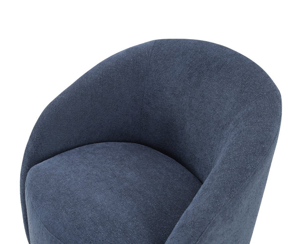 English Elm Blue Boucle Swivel Barrel Chair with Solid Wood Frame, 360° Metal Base, Plush Foam Over Coils, No Assembly Required B011P305078