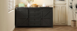 English Elm U-style Farmhouse Sideboard Barn Door Buffet with Drawers Built-in Outlet Dining Black N711P347377B