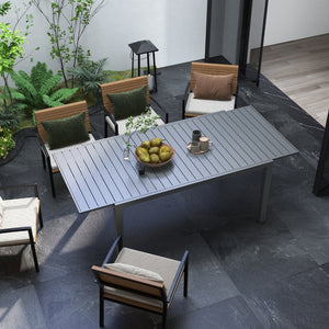 English Elm Outsunny Expandable Patio Table For 6-8, Durable Aluminum Frame, Sleek Slatted Top For Outdoor Spaces W2225P174357-GIGA