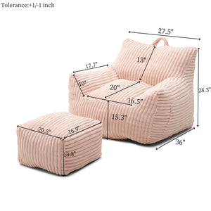 English Elm Giant Plush Bean Bag Chair with Armrests and Footstool for Ultimate Comfort, Durable Corduroy Lounge Sofa Pink W1117P309393