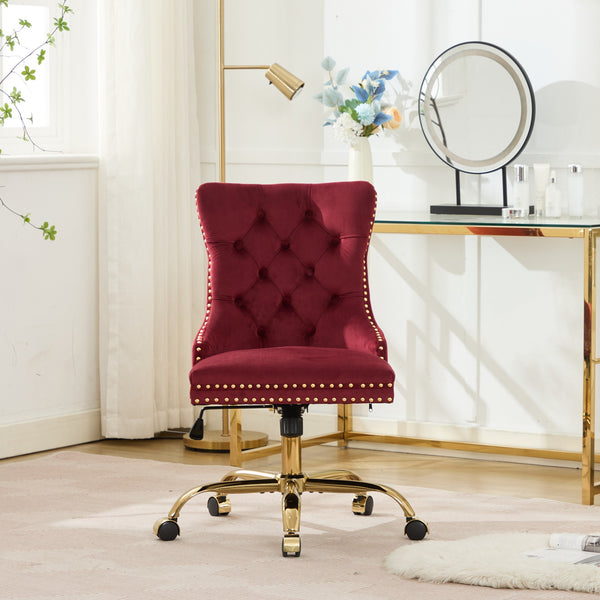 English Elm A&A Tufted Chenille Office Chair with Gold Chrome Base, Plush High-Rebound Cushion for Comfort WINE RED W1143P369093