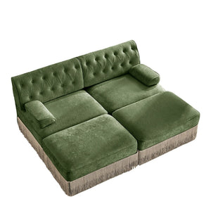 English Elm With Tufted Velvet Sectional Sofa Two Ottomans Tassel Skirt French Chesterfield Living Room Green W714S01745