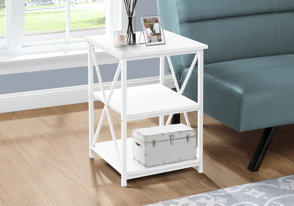 English Elm Accent 3-Tier Side Table with X-Frame Metal Base, Space-Saving End Table with Shelves for Living Room White 27 L x 20 W x 5 H B2710P219354