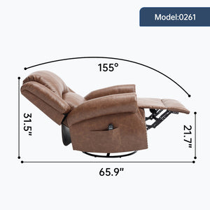 English Elm Heat Massage Rocker Swivel Recliner Chair with Lumbar Relief Nodes for Living Room Yellow Brown W3224S00029