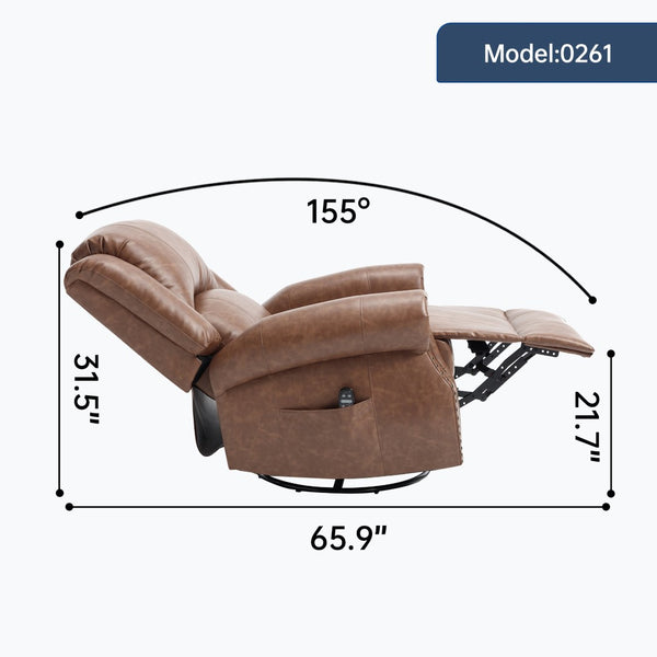 English Elm Heat Massage Rocker Swivel Recliner Chair with Lumbar Relief Nodes for Living Room Yellow Brown W3224S00029