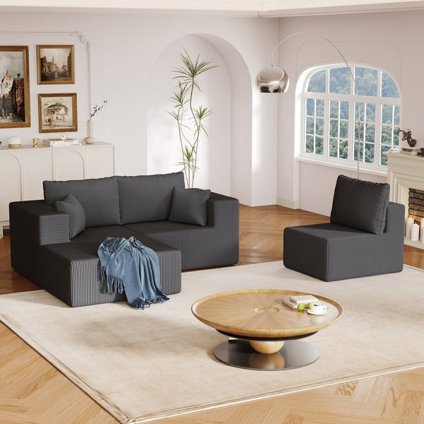 English Elm 108.3" Modular Cloud Sectional Corduroy Upholstered L Shape Sofa for Living Room Dark Grey W1097S00155