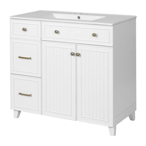 English Elm 36" Modern Bathroom Vanity with Ceramic Sink, Soft-Close Doors, Double-Layer Drawer & Storage Elegance White N729P289163K