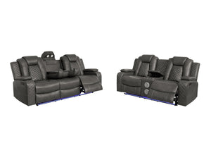 English Elm Violetglow Reclining Sofa with Led Lighting Wireless Charging and Bluetooth Speakers Grey B2730S00035
