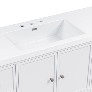 English Elm 60" Freestanding Bathroom Vanity Fluted Fronts Soft Close Drawers Drop-in Sink White N817P404100W