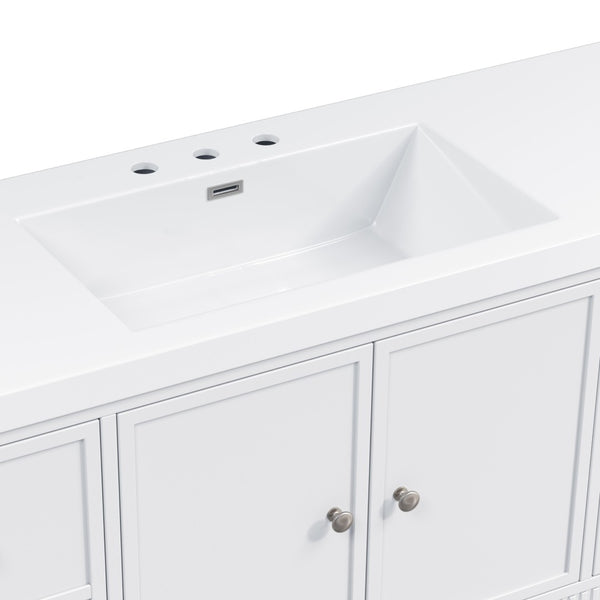 English Elm 60" Freestanding Bathroom Vanity Fluted Fronts Soft Close Drawers Drop-in Sink White N817P404100W