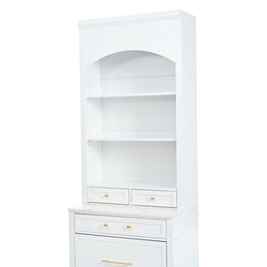 English Elm Modern 83.7in Tall Kitchen Pantry Set of 2 with Faux Marble Countertops, Durable Storage and Anti-Tip Safety White SP000075AAK